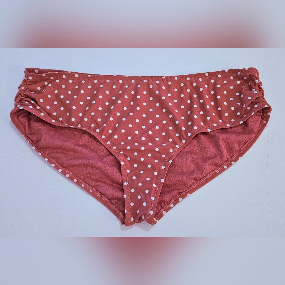 Time Tru Swim Bottom - Pink Polka Dot Ruched Side Bikini - Size 1X 16W-18W